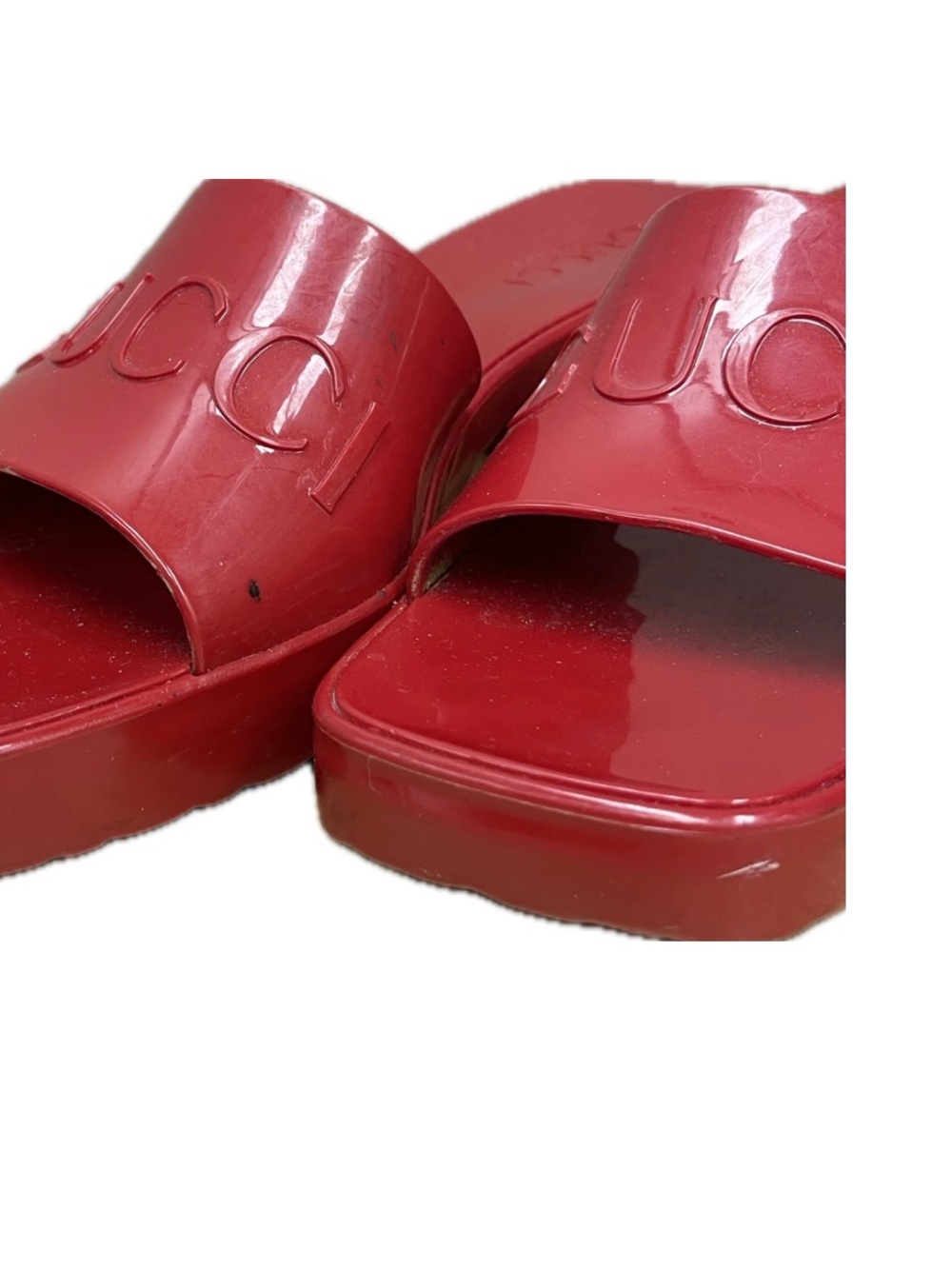 Gucci Women’s Slide Sandals Hibiscus Red Used 39 - Picture 4 of 4